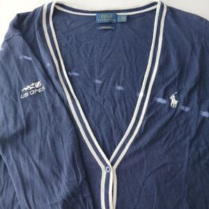 POLO Ralph Lauren US Open Navy Blue & White V-Neck Cotton Lightweight Cardigan